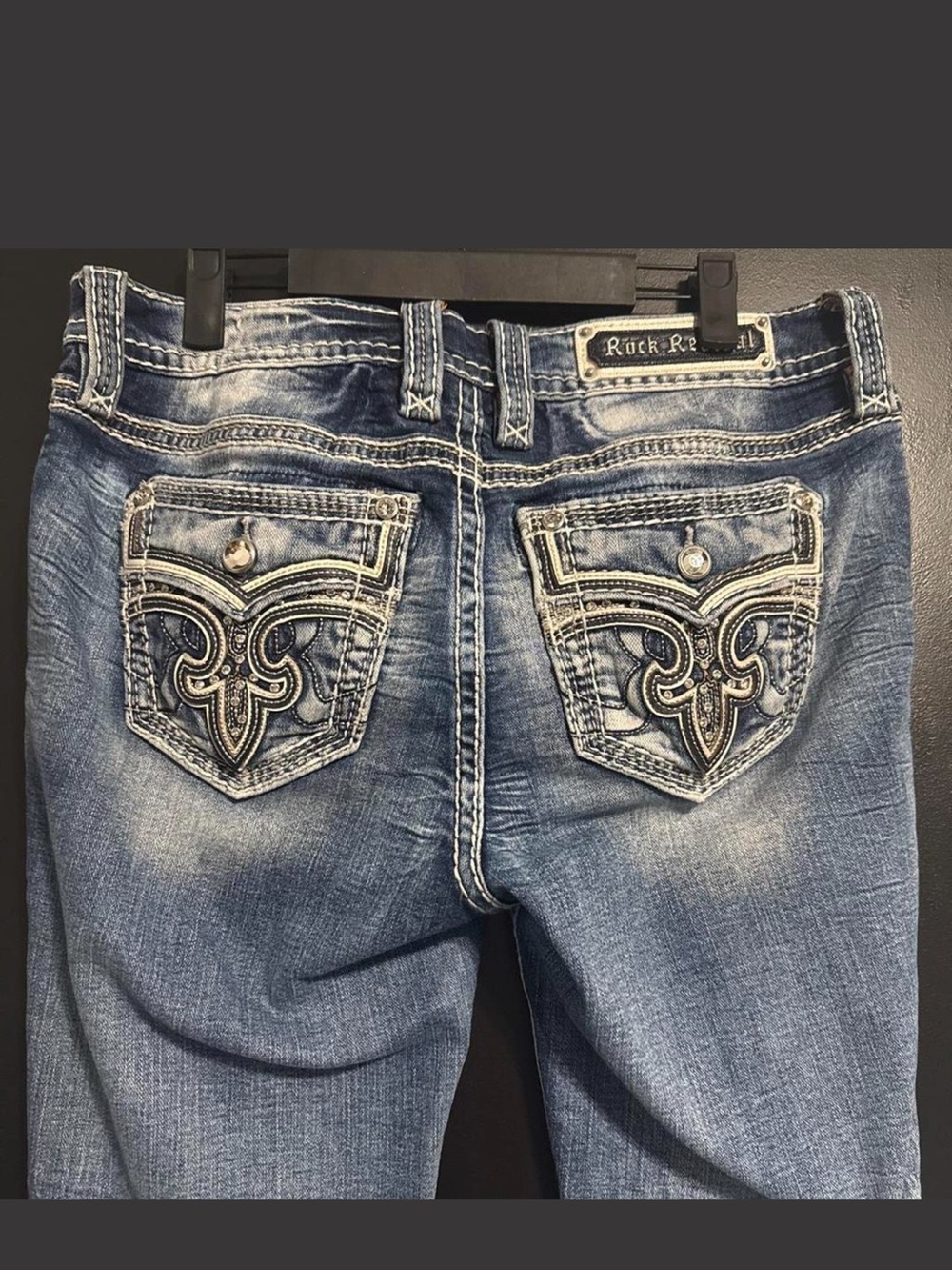 Rock Revival Embroidered Back Pocket Jeans - Medium Blue Wash